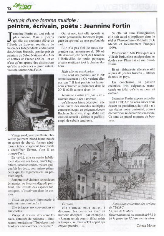 article, journal, ami du 20e, Jeannine Fortin, oeuvre, artiste, peintre, poète, peinture, poèsie, painter, paintings, poetry