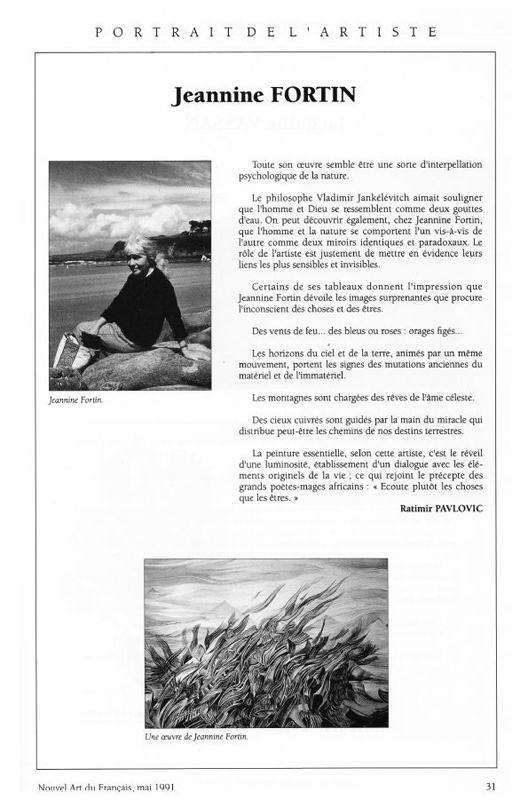 article, revue, Nouvel Art du Français, Jeannine Fortin, oeuvre, artiste, peintre, poète, peinture, poèsie, painter, paintings, poetry